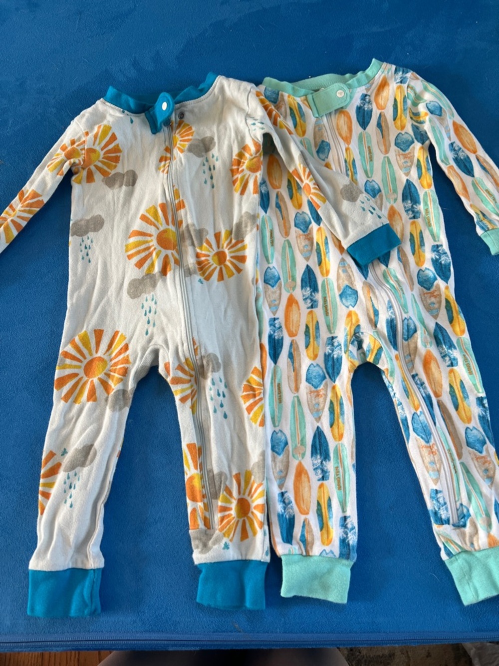 Kids Long Sleeve One-Piece Pajamas - Sunny & Surf Print - (Burts Bees 12M)